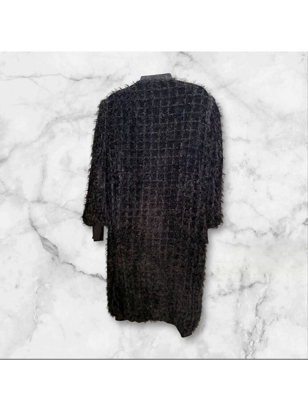 Sophie So & Colour House Black Textured Longline Coat with Pockets - Picture 5 of 12